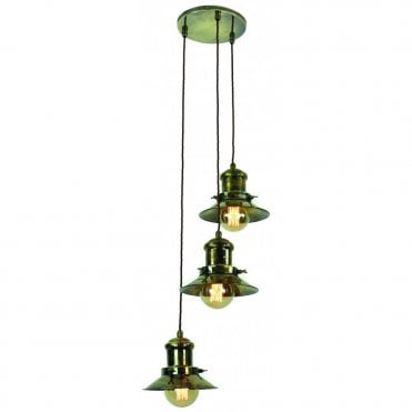 SMALL - Edison 3 Light Cluster Antique Brass C/W Lb3 Bulbs