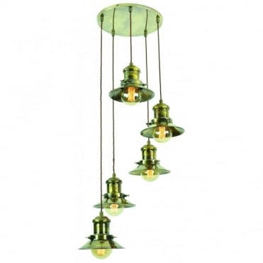 SMALL - Edison 5 Light Cluster Antique Brass C/W Lb3 Bulbs