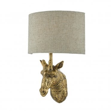 Giraffe Wall Light in Gold with Natural Linen Shade