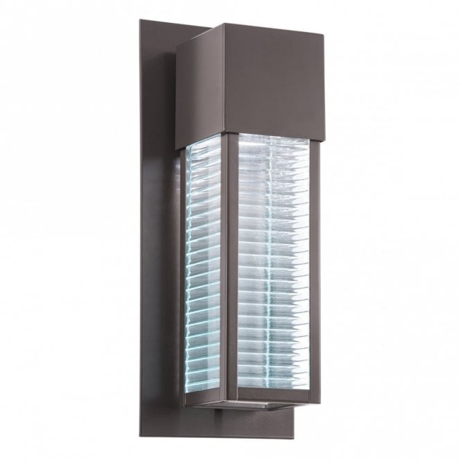 SOREL LED Exterior Wall Light Bronze Ribbed Glass Shade