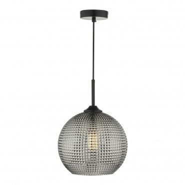 SOREN Ceiling Pendant Black And Smoked Diamond Textured Glass