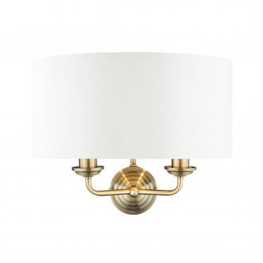 SORRENTO 2 Arm Wall Light Antique Brass with Ivory Shade