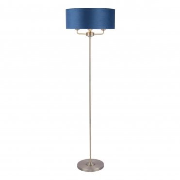 SORRENTO 3 Light Floor Lamp Antique Brass & Blue Shade