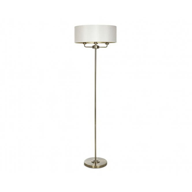 SORRENTO 3 Light Floor Lamp in Antique Brass with Ivory Shade