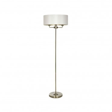 SORRENTO 3 Light Floor Lamp in Antique Brass with Ivory Shade
