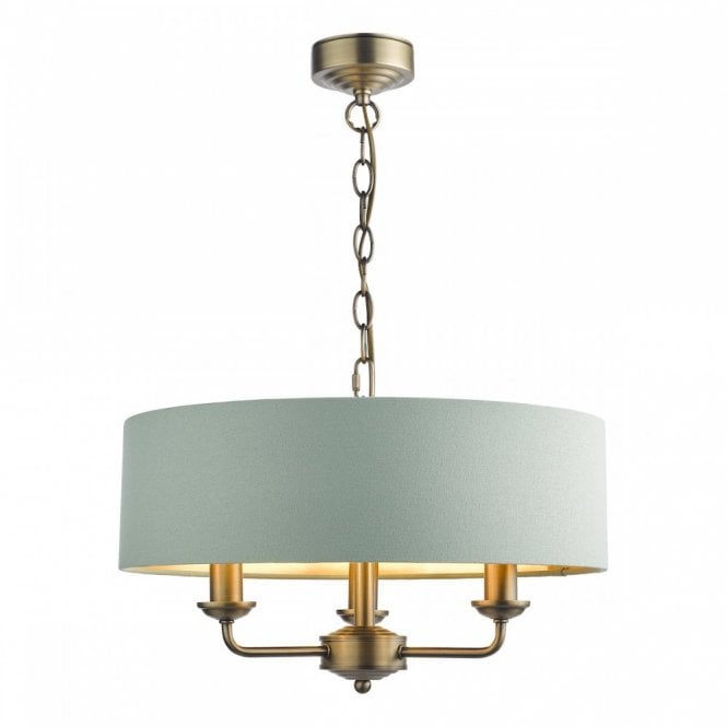 Sorrento 3 Light Pendant in Antique Brass with Green Shade