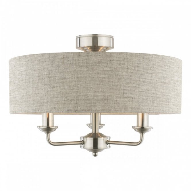 Sorrento 3 Light Semi-Flush in Satin Nickel with Natural Shade