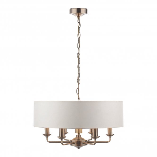 SORRENTO 6 Light Pendant Antique Brass Ivory Shade