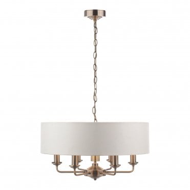 SORRENTO 6 Light Pendant Antique Brass Ivory Shade