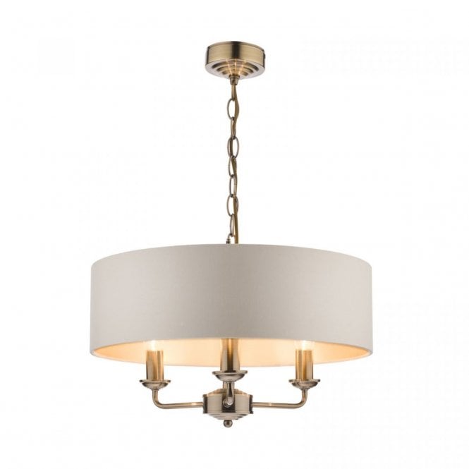 SORRENTO Antique Brass 3 Light Ceiling Light with Ivory Shade