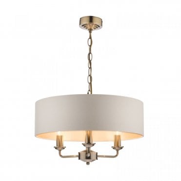 SORRENTO Antique Brass 3 Light Ceiling Light with Ivory Shade