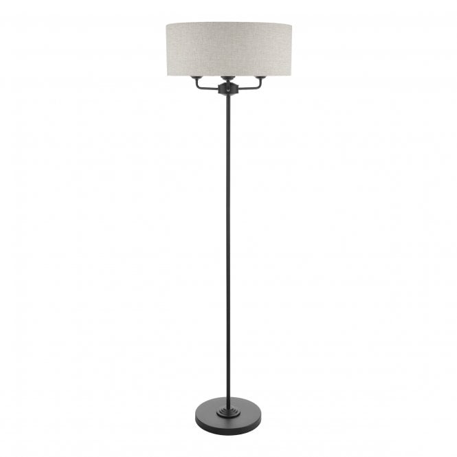 Sorrento Matt Black Floor Lamp with Natural Linen Shade