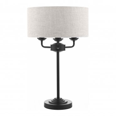matt black table lamp with natural drum shade