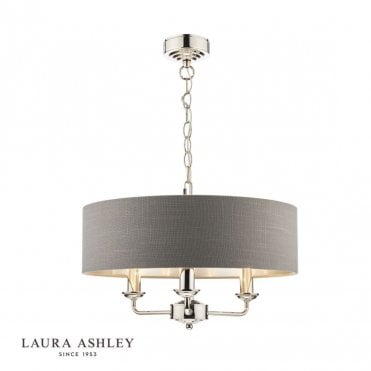 SORRENTO Polished Nickel 3 Light Armed Fitting Ceiling Light with Charcoal Shade