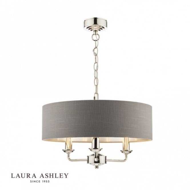 SORRENTO Polished Nickel 3 Light Armed Fitting Ceiling Light with Charcoal Shade
