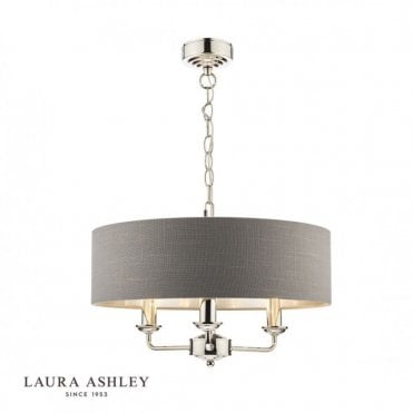 SORRENTO Polished Nickel 3 Light Armed Fitting Ceiling Light with Charcoal Shade