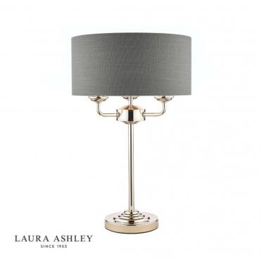 SORRENTO Polished Nickel 3 Light Table Lamp with Charcoal Shade