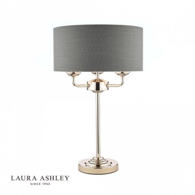 SORRENTO Polished Nickel 3 Light Table Lamp with Charcoal Shade