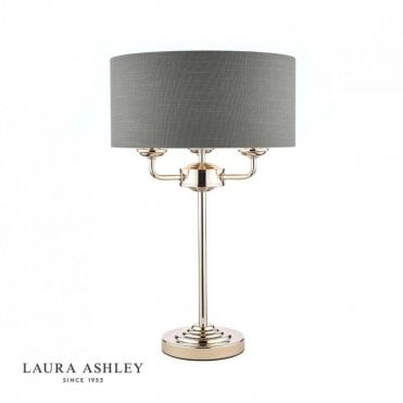 SORRENTO Polished Nickel 3 Light Table Lamp with Charcoal Shade