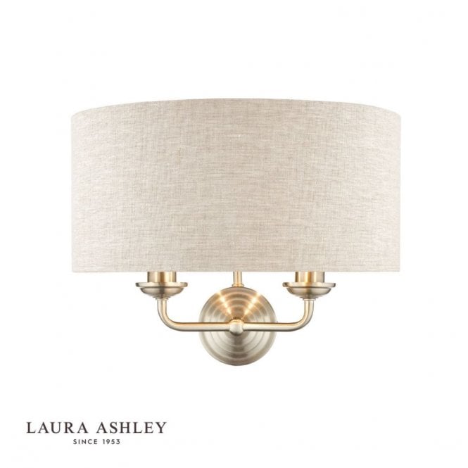 SORRENTO Satin Nickel 2 Light Wall Light with Natural Shade
