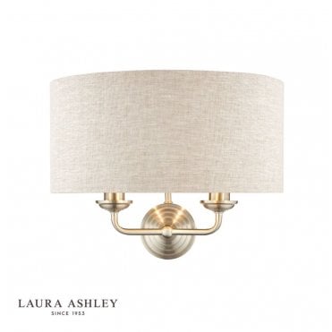 Satin Nickel 2 Light Wall Light with Natural Shade