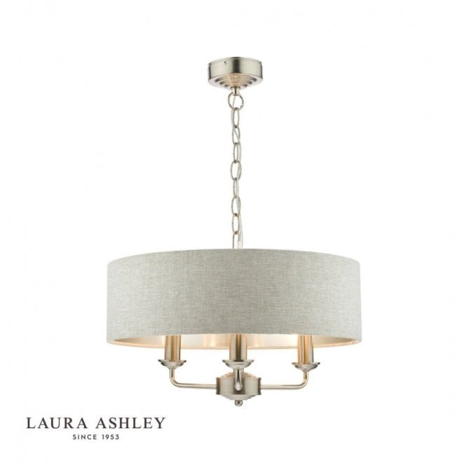 SORRENTO Satin Nickel 3 Light Armed Fitting Ceiling Light with Natural Shade