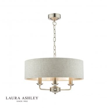 Satin Nickel 3 Light Armed Fitting Ceiling Light with Natural Shade