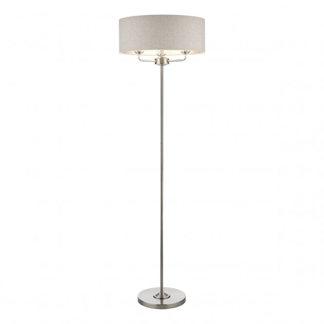 SORRENTO Satin Nickel 3 Light Floor Lamp with Natural Shade