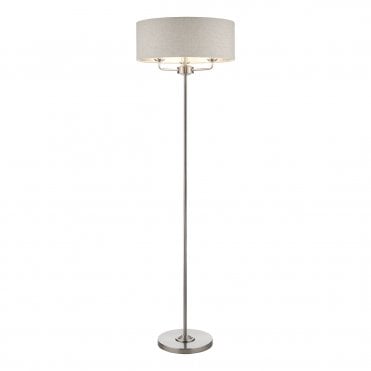 Satin Nickel 3 Light Floor Lamp with Natural Shade