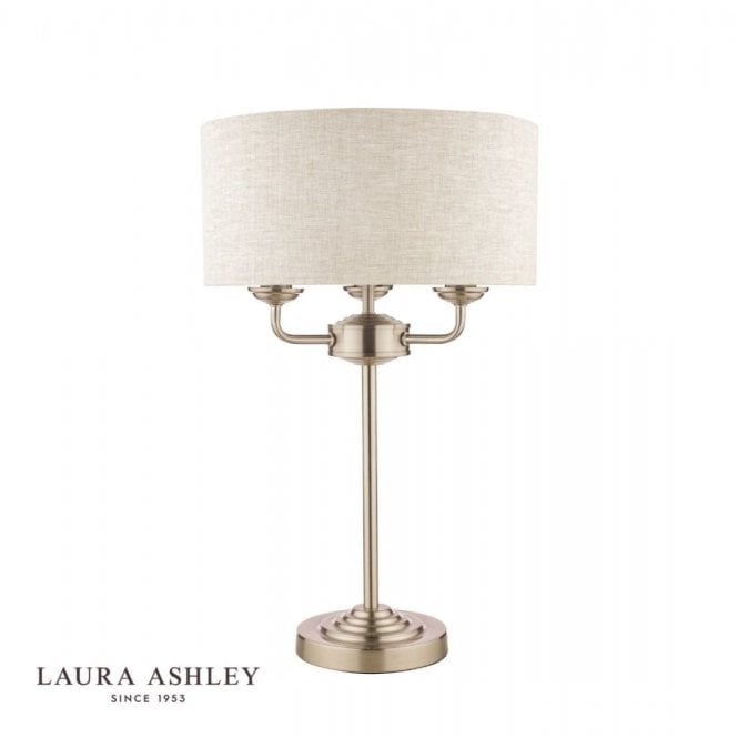 SORRENTO Satin Nickel 3 Light Table Lamp | Natural Shade