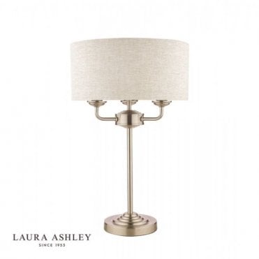 Satin Nickel 3 Light Table Lamp | Natural Shade