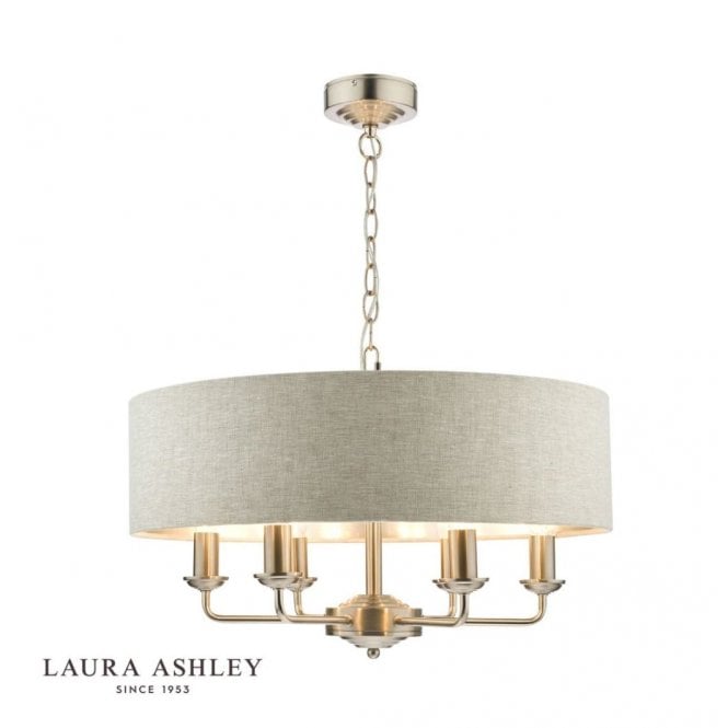 SORRENTO Satin Nickel 6 Light Armed Fitting Ceiling Light with Natural Shade