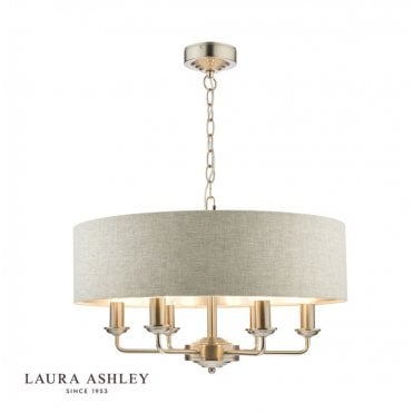 Satin Nickel 6 Light Armed Fitting Ceiling Light with Natural Shade