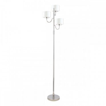 polished nickel floor light with three opal glass staggered shades