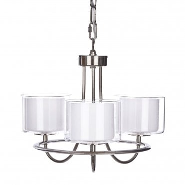 SOUTHWELL 3 Light Pendant Opal Shades Polished Nickel