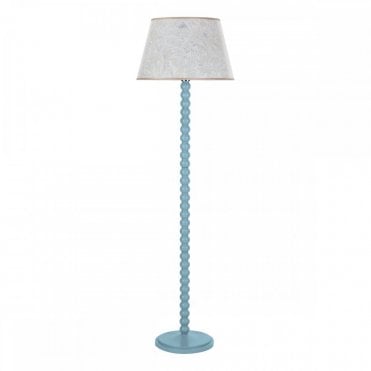 blue wood bobbin floor lamp