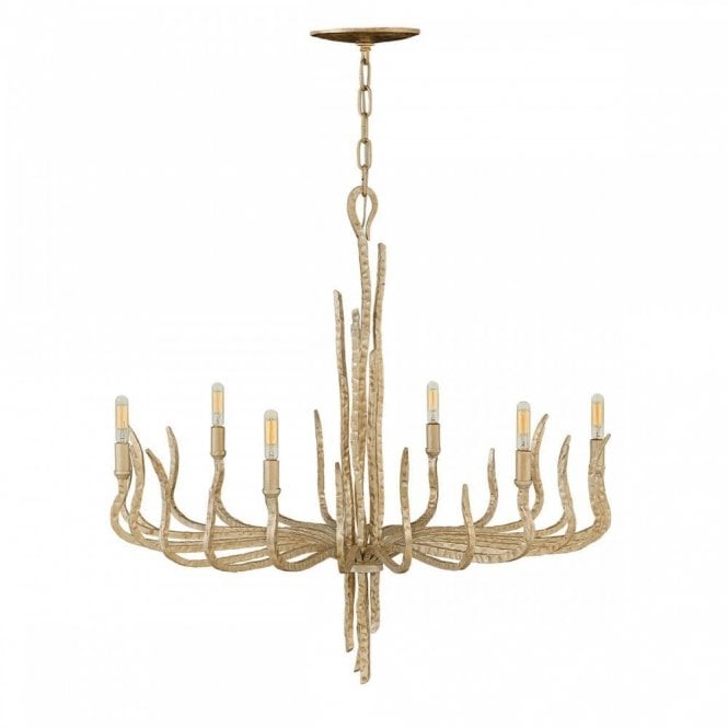 SPYRE 6 Light Ceiling Chandelier Champagne Gold Hand Hammered Organic Arms
