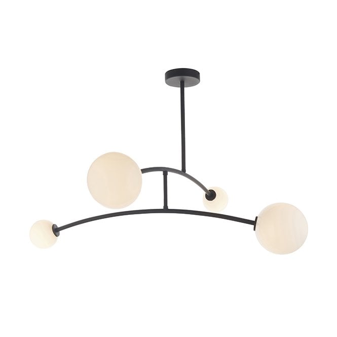 STABILITY Black Ceiling Light With 4 Opal Glass Shades