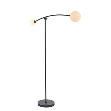 STABILITY Black Floor Lamp With 2 Opal Glass Shades