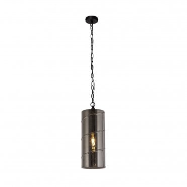 STACKER 1 Light E27 Ceiling Pendant Matt Black/Smoked Spiral Design