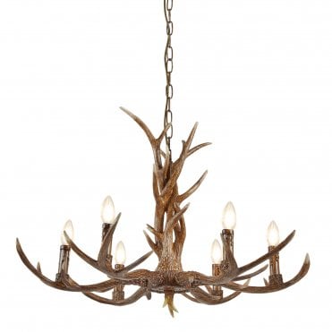 STAG 6 Light Antler Ceiling Pendant Natural
