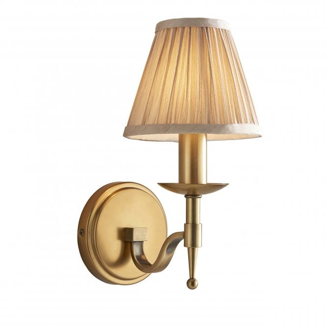 STANFORD - Aged Brass Wall Light With Beige Shade