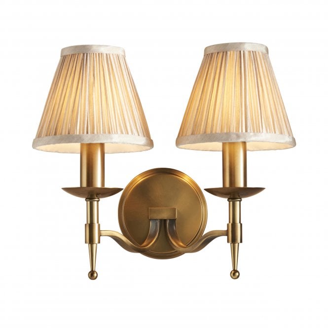 STANFORD - Double Wall Light Aged Brass With Beige Shades