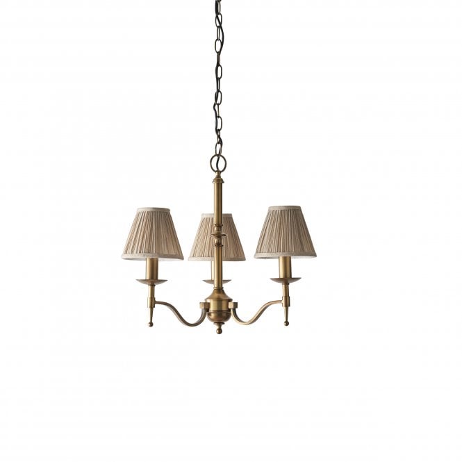 Stanford - Small 3 Light Aged Brass Chandelier with Candle Shades