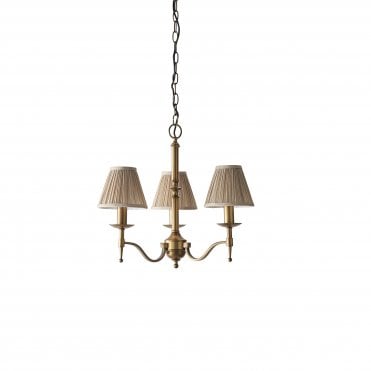Small 3 Light Aged Brass Chandelier With Candle Shades