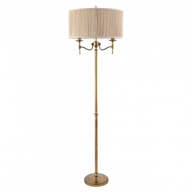 Stanford Traditional Standard Lamp in Aged Brass with Beige Organza Shade