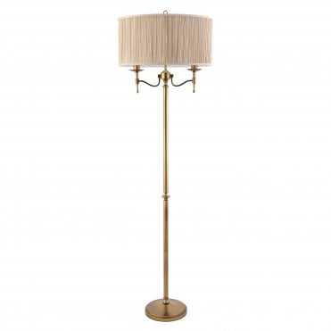 Luxury Traditional 2 Light Standard Lamp in Aged Brass with Beige Organza Shade