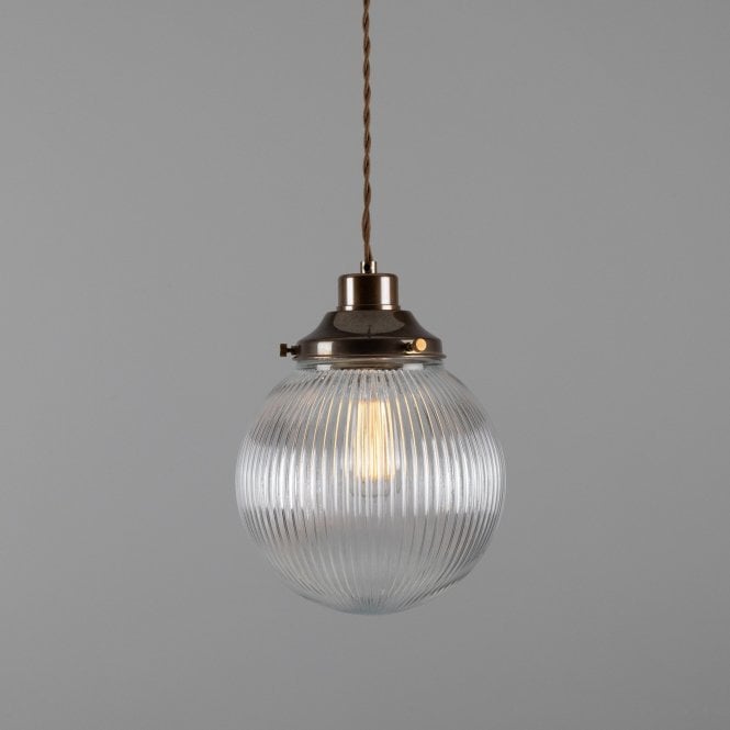 STANLEY - 20Cm Holophane Glass Globe Ceiling Pendant In Antique Brass