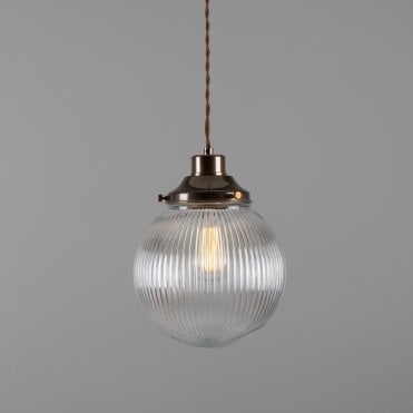 STANLEY - 20Cm Holophane Glass Globe Ceiling Pendant In Antique Brass