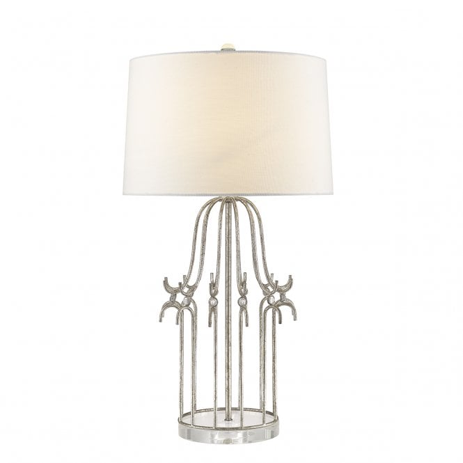 STELLA Table Lamp Open Cage in Distressed Silver with White Shade